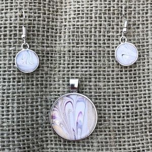 Handmade paint pour necklace pendant and earrings beautiful wearable art